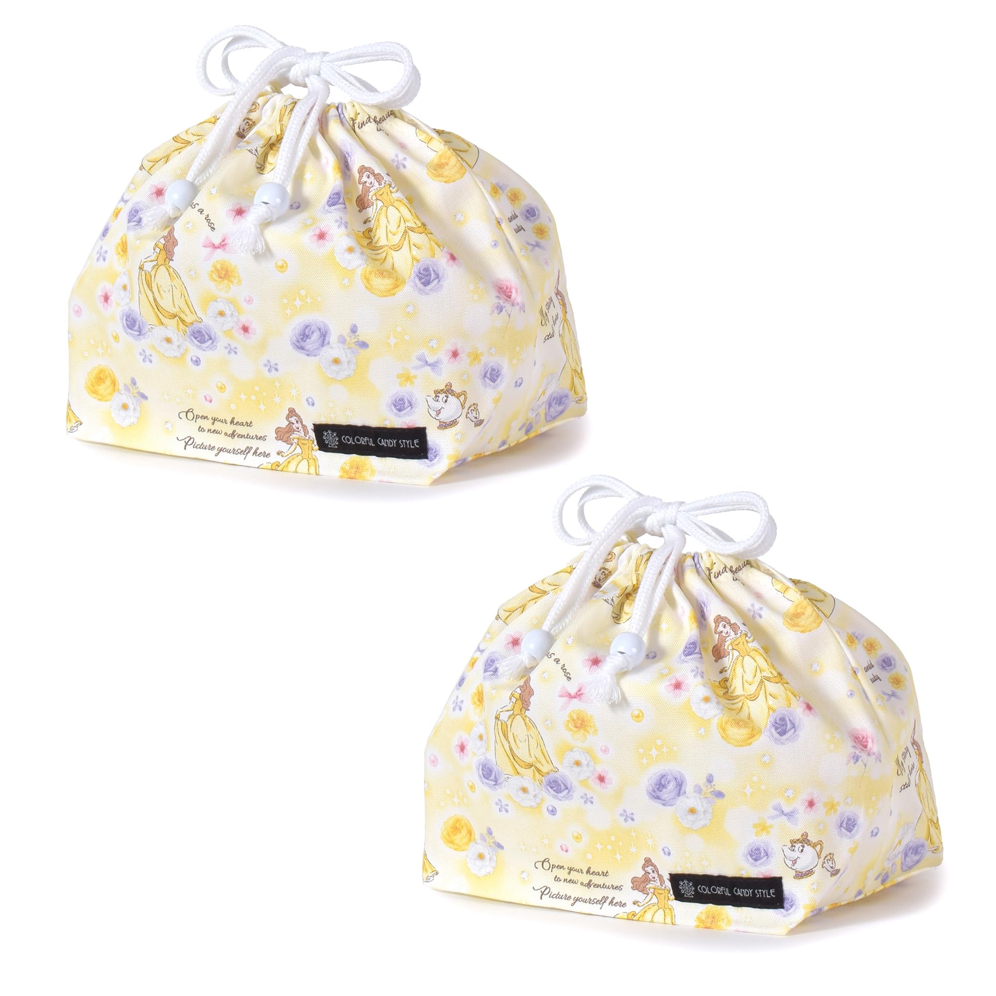 

COLORFUL CANDY STYLE Disney Drawstring Medium Gusseted Lunch Bag Name Belle BEAUTY AND THE BEAST Belle Princess Belle Set of 2 Stylish Medium Gusseted