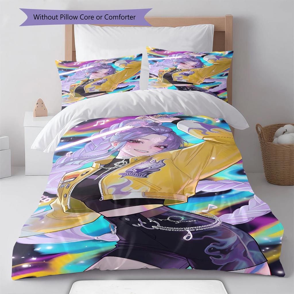 Kpop Dämonenjäger Muster Bettwäsche, Steppbett Set Steppbettbezug Kissenbezug Zuhause Geburtstagsgeschenk (1 Bettbezug + 2 Kissenbezüge, ohne Füllung)