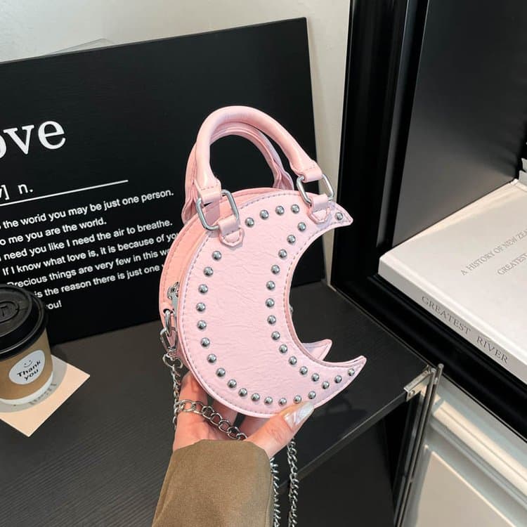 Moon Shape Rivet Chain Bag Women's Handbag