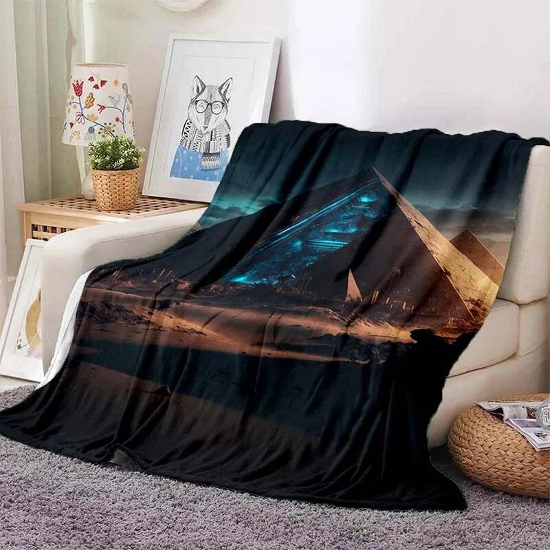 Ancient Egyptian Elements Print Blanket, For Sofa Couch Office Bed Camping , Multi-purpose Gift Blanket For All Season Clear