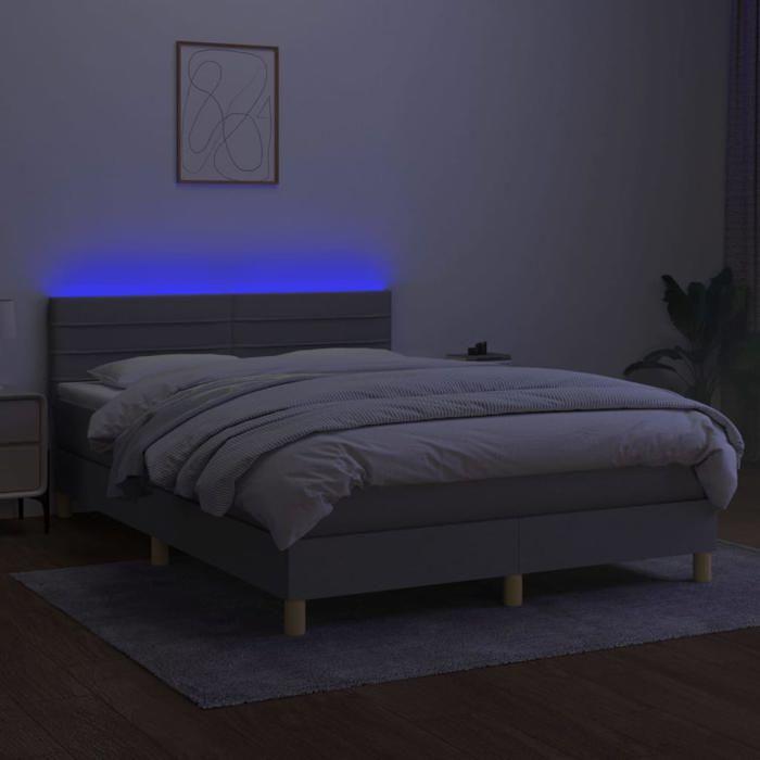 Sommier à lattes avec matelas - 140x200 cm - Gris clair - LED colorée - 2 places