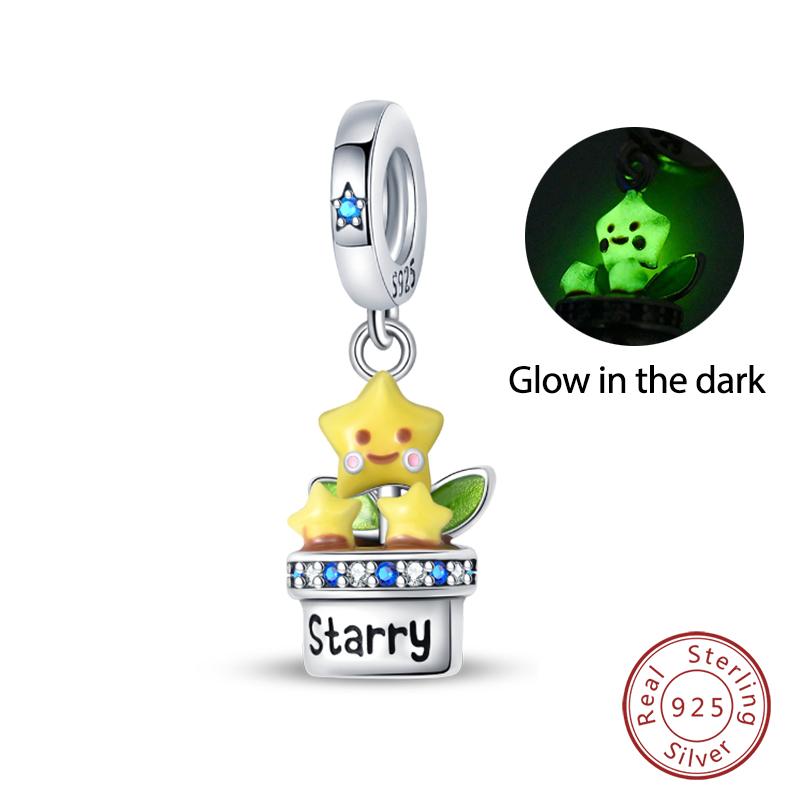 Nightglow Star Moon Pendants Fit Qikaola Bracelets Copper Creative Garden Mushroom Snail Clover Charms Diy Jewelry