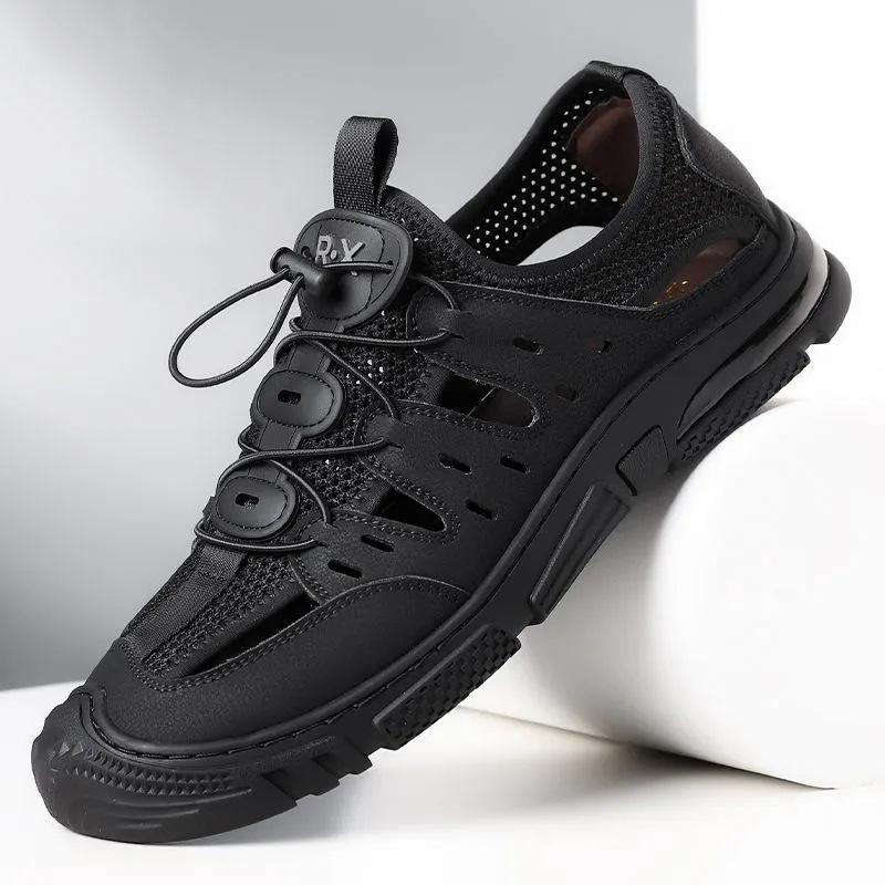 

Сандалии мужские дышащие летние туфли мужские уличные мужские сандалии противоскользящие пляжные сандалии полые туфли предотвращение столкновений 44 чёрный