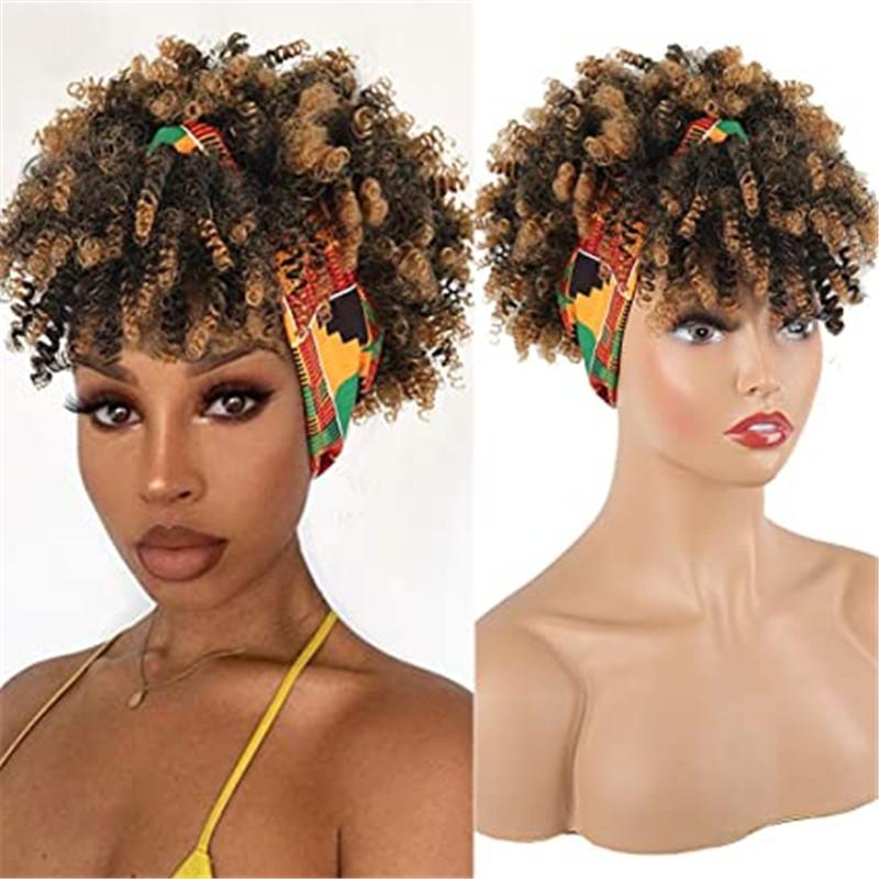 Curly Afro Headband Wig for Black Women Short Curly Kinky Wig with Headband Fluffy Synthetic Wig Natural Daily Party
