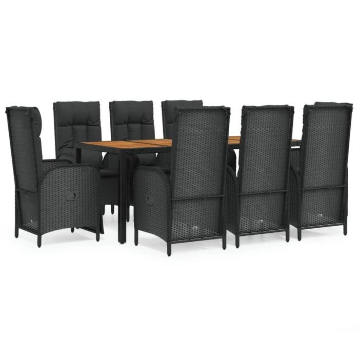 VidaXL Mobilier à dîner de jardin 9pcs et coussins noir résine tressée 3185082