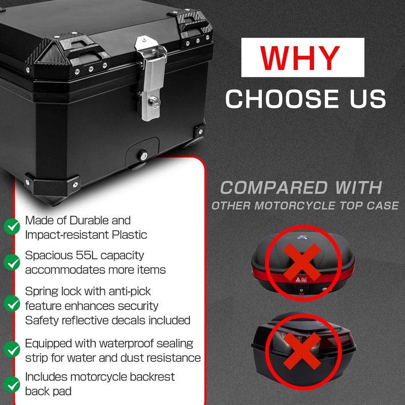 45L Universal Large Motorcycle Capacity Tail Box Lockable Luggage Helmet Box Design Waterproof Storage Carrier Rear Tour Box