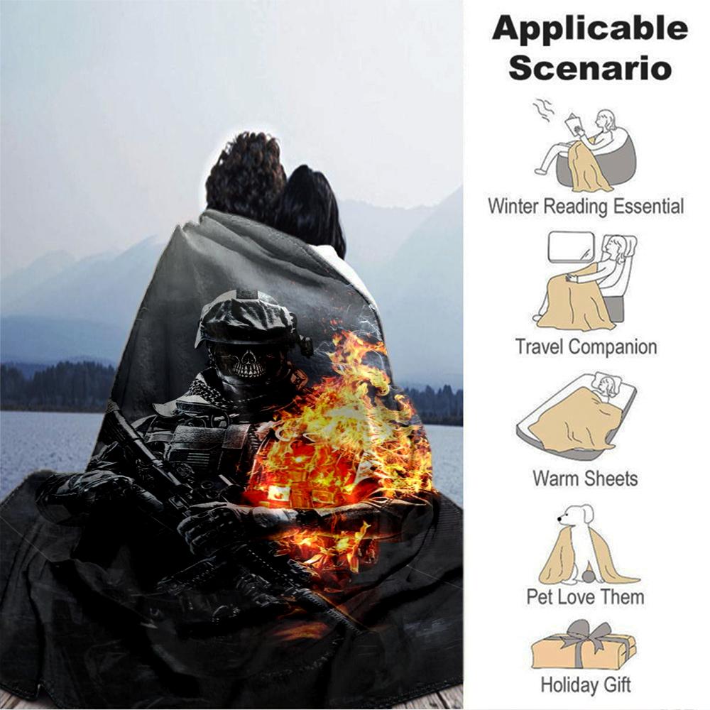 Skull Soldier Flames Blanket Soft Throw Blanket For Home Bedroom Bed Sofa Travel Office Solid Christmas Blanket