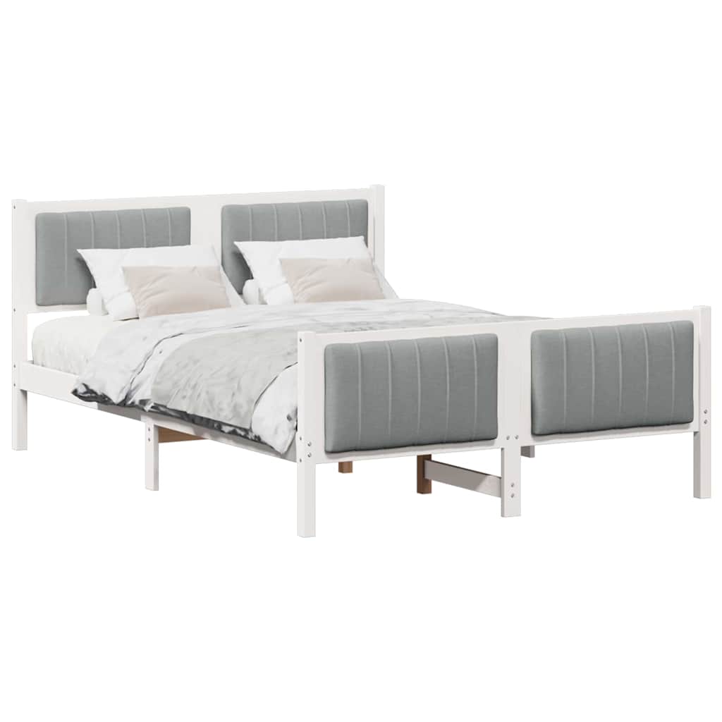 Bed Frame In White and Light Grey 135 X 190 Cm Solid Pine Wood
