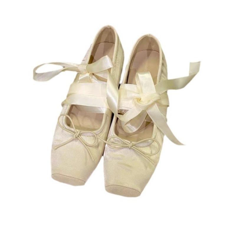 Women Flats Bow Marie Janes Shoes Elegant Wedding Shoes Lolita Dress Square Toe Shoes Designer Walking Shoes Female Zapatos