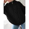 Women'S Vintage-Inspired Black Cable Sweater with High Neck, Loose Fit, Casual, Everyday Pullover, Vintage Sweater | Cable Pattern, Sweater Dress