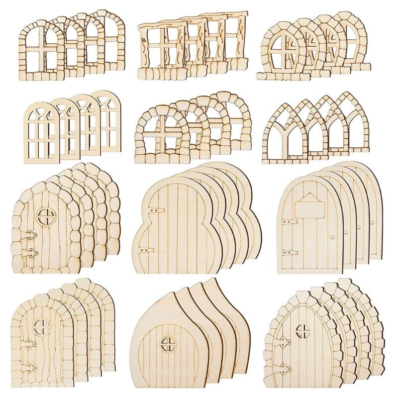 48Pcs Blank Unfinished Tooth Fairy Doors Miniatures Garden Door Fairy Door Craft Unpainted Fairy House Door Wood Crafts 1