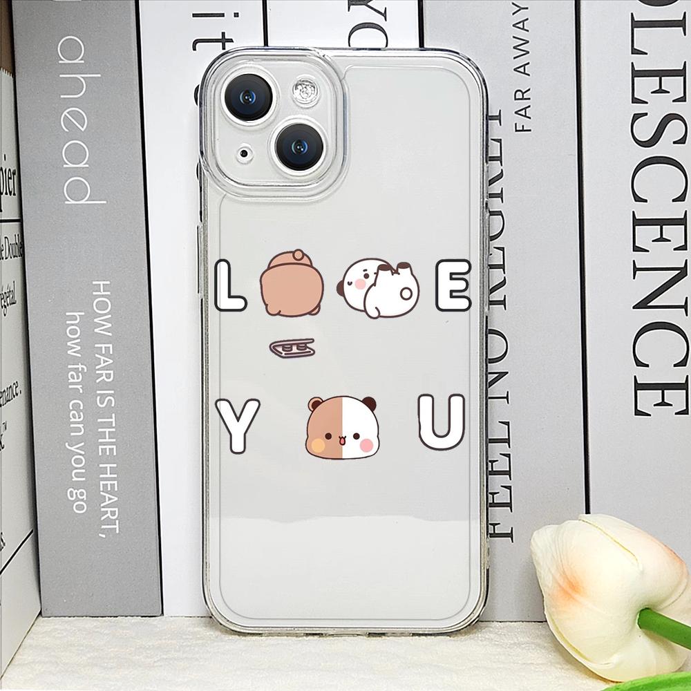 Funny Cartoon Bubududu Panda Couple Clear Phone Cases for iPhone 17 16 15 14 13 12 11 Pro Max XR 8 7 Plus 13 12 Mini Soft Cover