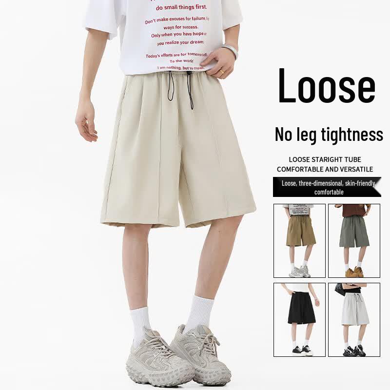 VUUG Men's Solid Color Ice Silk Loose Fit Casual Shorts