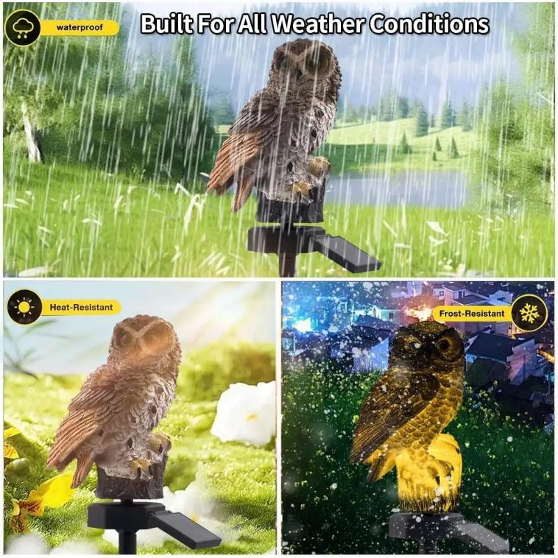 Solar Powered Owl Statue Light Outdoor Waterproof Light for Night Garden Hallowmas Lawn Patio Yard Pathway Fence Party Decor Lighting, with Stake