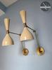 Mid Century Italian Brass Wall Sconce Pair: Cream Diablo Stilnovo Style