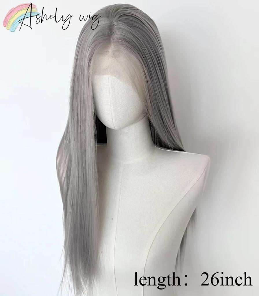 Gray Wig 26inch 13x4 Straight Lace Front Wig for Women High Quality Synthetic Wigs High Temperature Fibers Glueless Wigs Cosplay