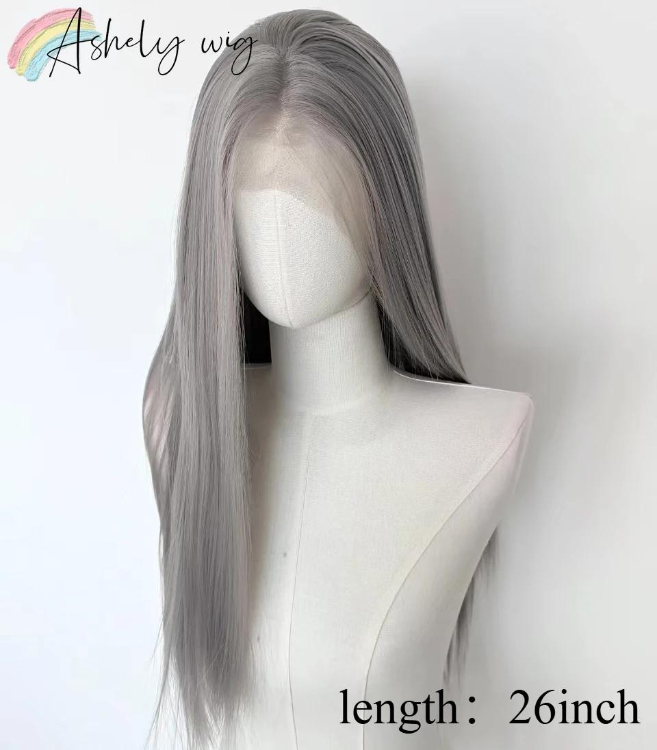 

Gray Wig 26inch 13x4 Straight Lace Front Wig for Women High Quality Synthetic Wigs High Temperature Fibers Glueless Wigs Cosplay
