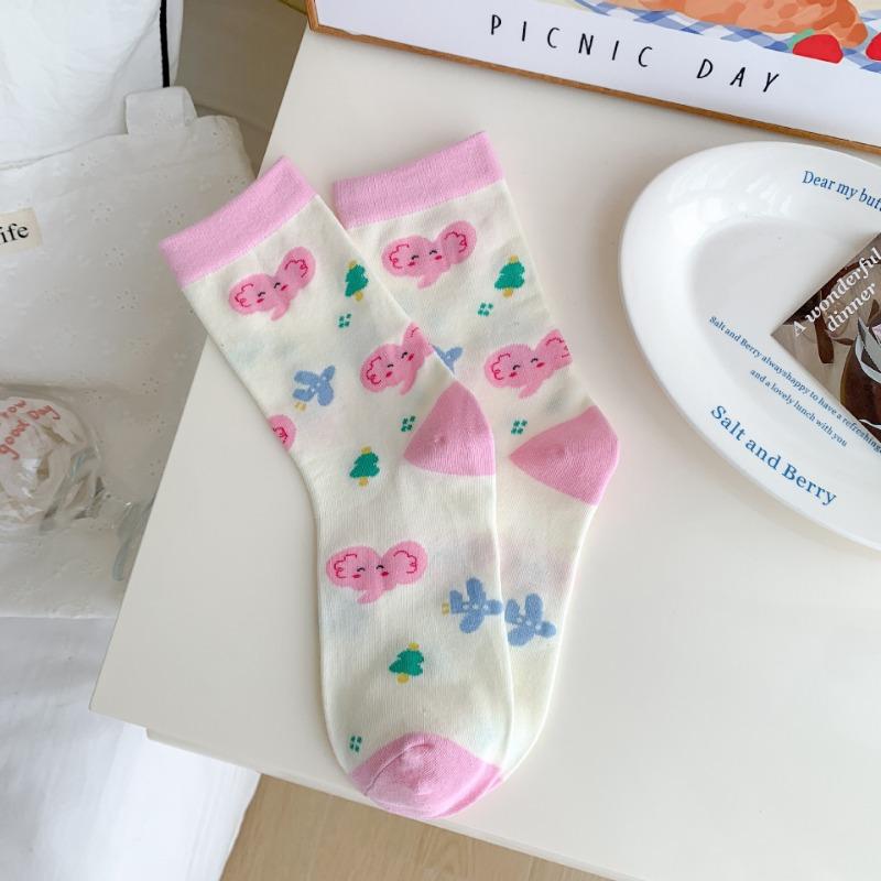 Kadın İlkbahar ve Yaz Sevimli Puantiyeli Çarpışan Renkli Karikatür Fil Boru İçinde Yığın Çorap