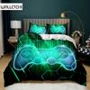 Gamepad Duvet Cover Set Twin King Size Polyester Gaming Comforter Cover Gamer Decor For Teen Boys Green Neon Gamepad Bedding Set