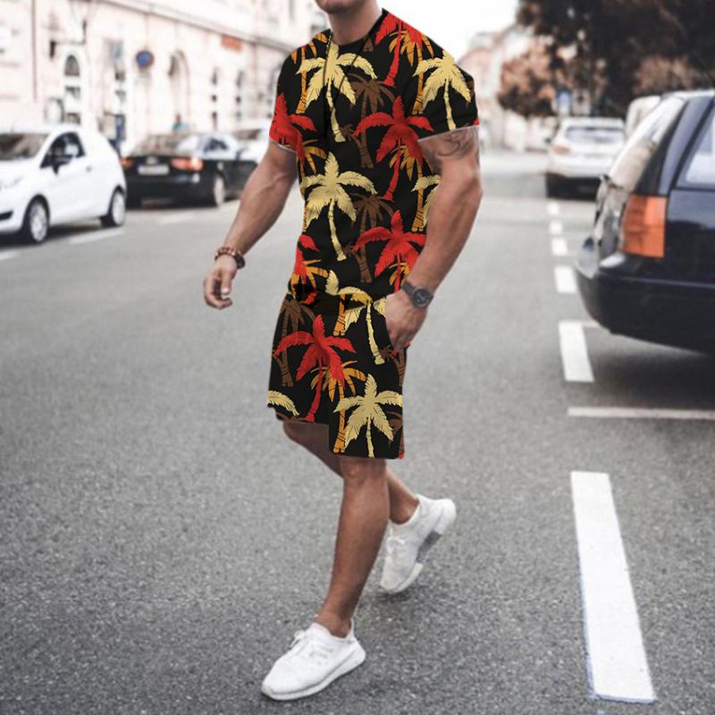 2024 Hawaii T-shirt and Shorts Men's and Youth Two-piece Set Summer New Vacation Set Fashionable Street 3D Printing Set