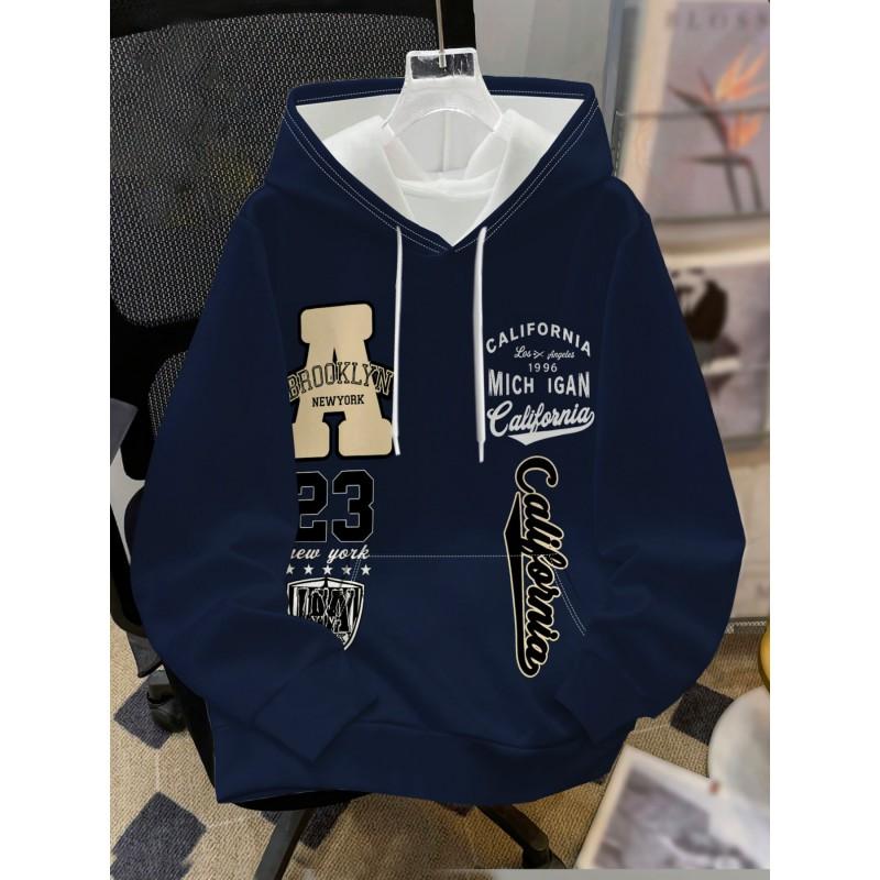 Mens Hooded Sweatshirt Soccer Print Breathable Loose Fit Casual Wear