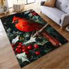 Red Cardinal Bird on Holly Branch Art Design Non-slip rug suitable for living room and bedroom sofas.