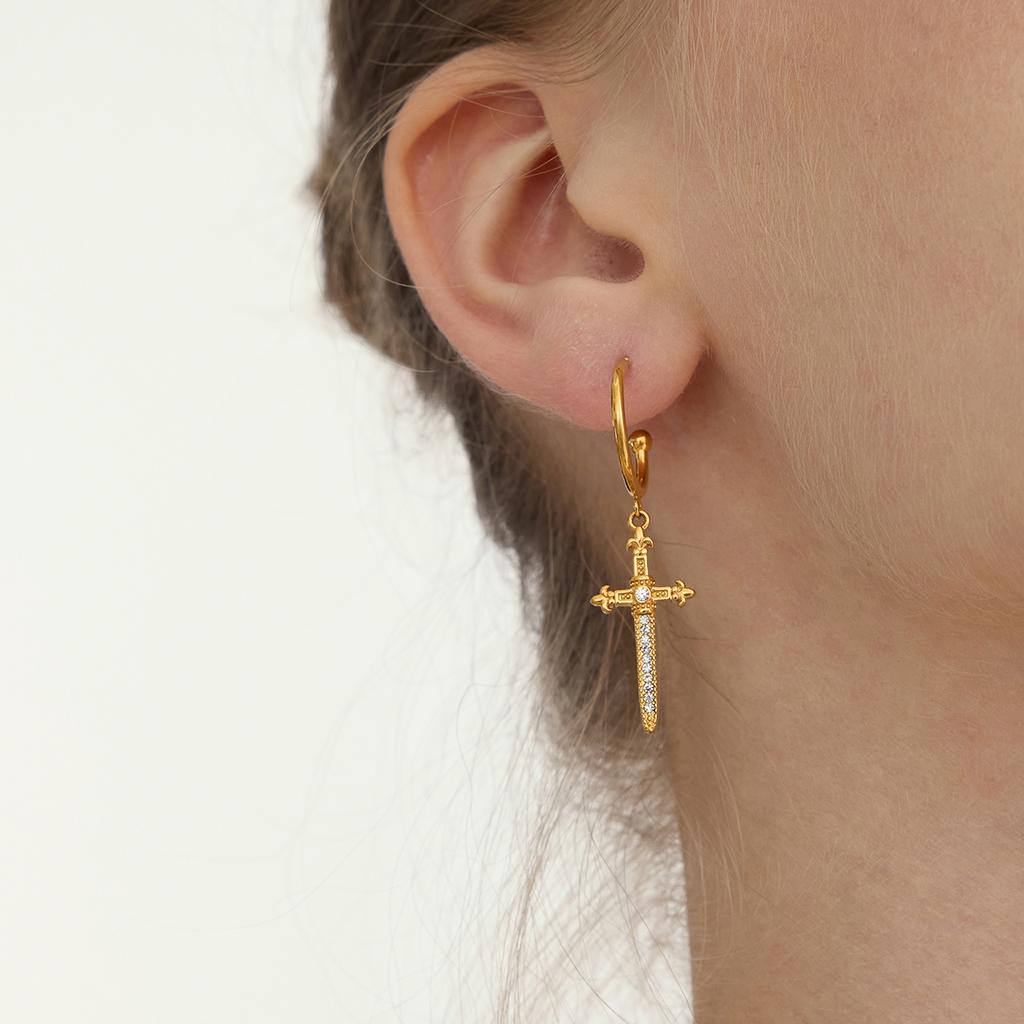 Youthway Classic Crystal Cross Sword Drop Earrings For Women  Gold Plated Stainless Steel Earrings Fashion Jewelry Girls Gift