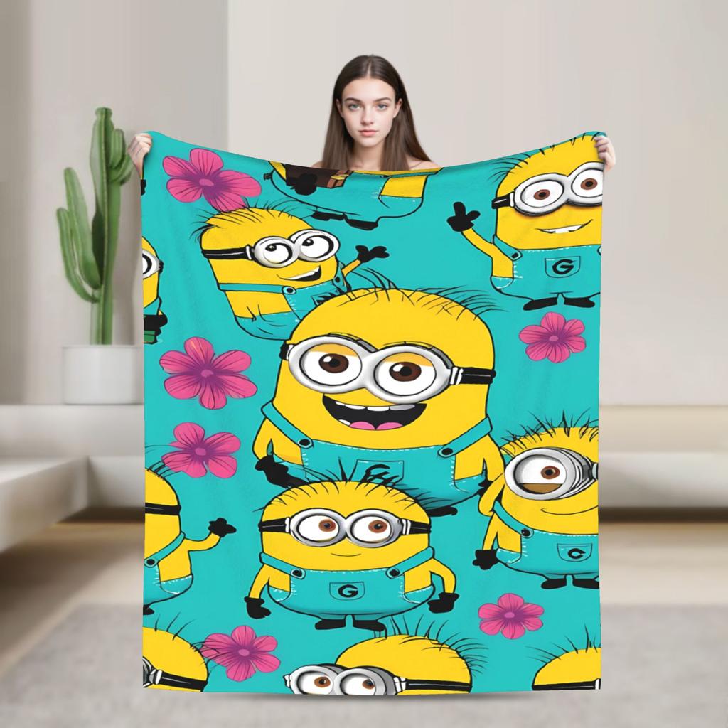 Cartoon M-Minions Flannel Blankets Winter Warm Throw Blanket for Kids Adult Bedroom Print Bedspread Sofa Bed Cover