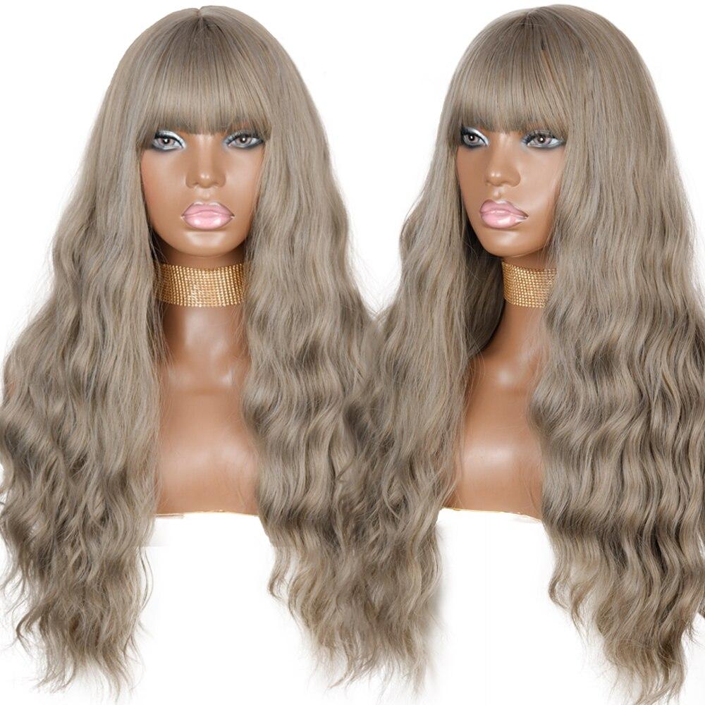 XINRAN Long Water Wave Synthetic Wigs With Bangs Natural Wavy Orange Wig for Women Cosplay Wigs Heat Resistant Fiber Wigs