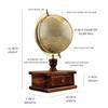 8 Inch Decorative Spinning World Globe with Seasoned Wood Drawer - Gold Foil Stamp Map, Cream Texture - Elegant Home & Office Decor, Showpiece