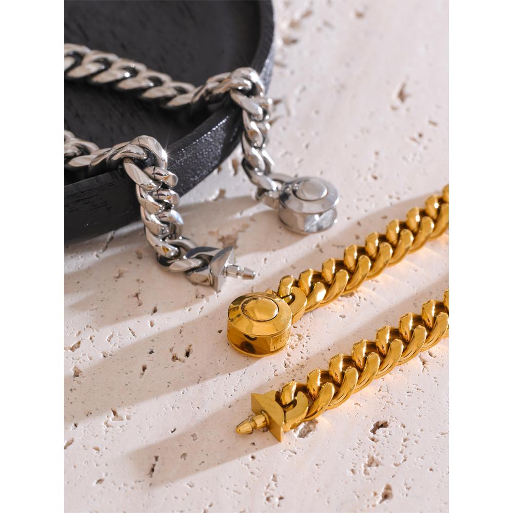 Yhpup Hand Polished Attractive Stainless Steel Cuban Link Thick Bracelet Rust Proof Metal Hip Hop Gift-Worthy Men's Jewelry 2025