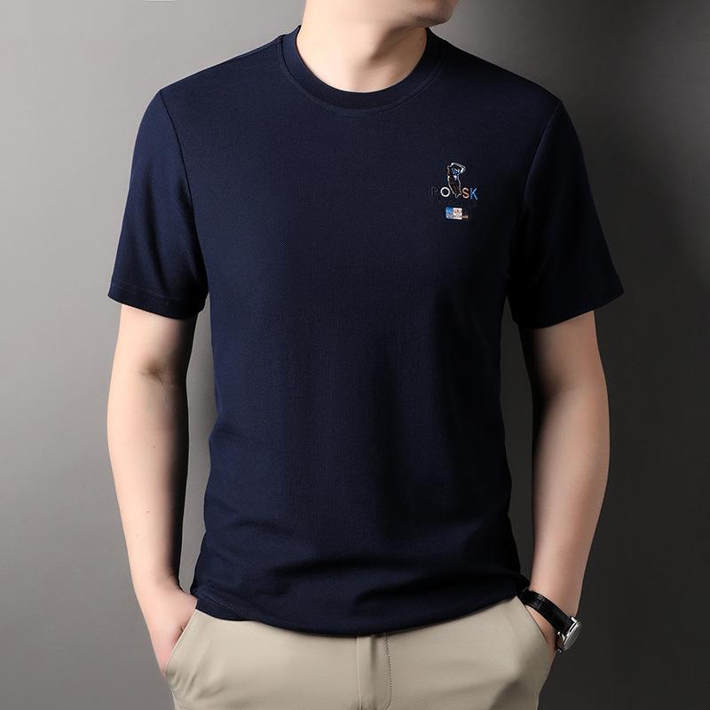 

Летняя футболка с короткими рукавами, мужская футболка с круглым вырезом, половиной рукава и вышивкой логотипа, деловая классная рубашка среднего возраста, свободная нижняя рубашка 4XL
