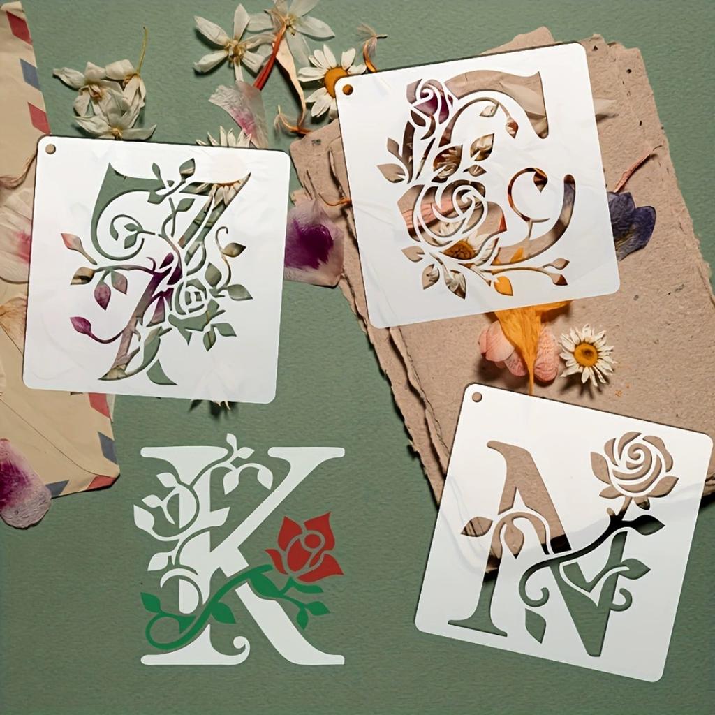 Reusable Letter Templates Sturdy Floral Alphabet Stencils Hollow Graffiti Template Washable Rose Painting Stencils For Office