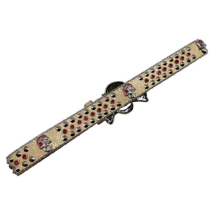 Popular Skull Buckle Belt for Adult Rhinestones Rivet Belt All Matching Blingbling Western Belt for Daily and Club