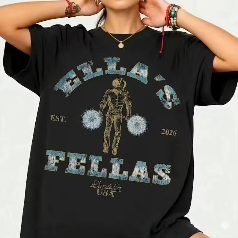 New! Ella's Fellas Shirt Retro Western Cowboy T-Shirt Graphic Tee Shirt Short Sleeve T-shirts for Unisex All-Season