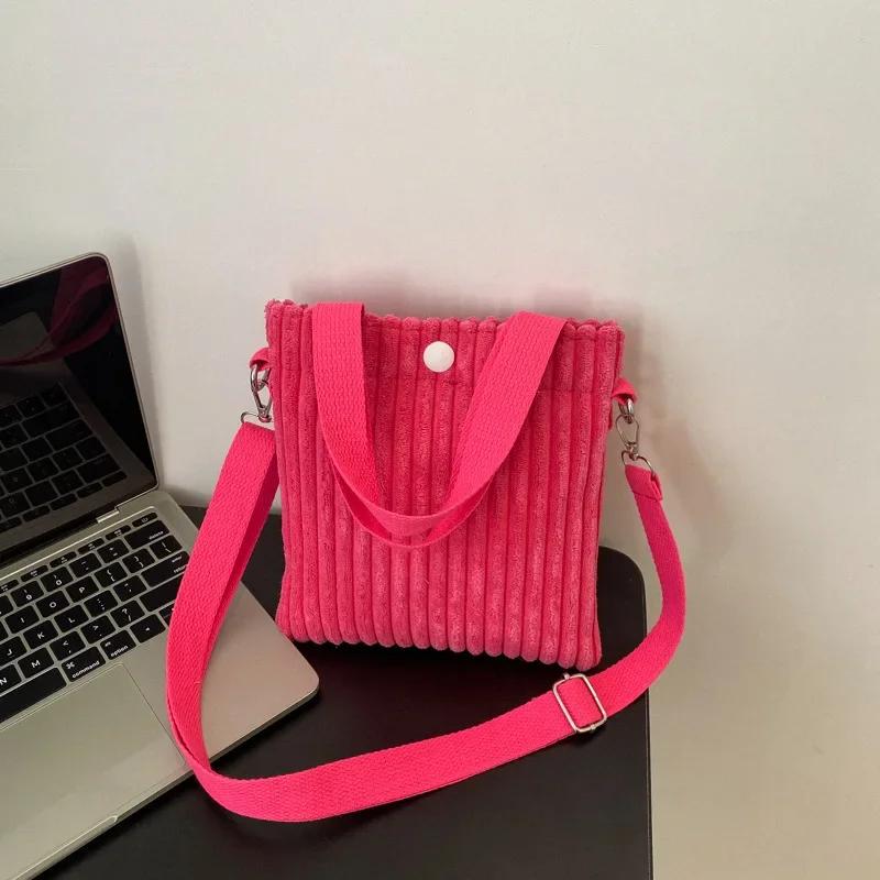 Korean Mini Bucket Bag Corduroy Handbags Crossbody Bag for Women Vertical Casual Mini Tote Bag Power Bank Phone Pouch Coin Purse