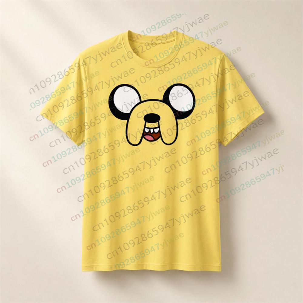 Cotton Tee Jake Face T Shirt Yellow Cartoon Dog Graphic Tee Cute Adventure Style Shirt High Quality Top Summer Children's Adult T-shirt