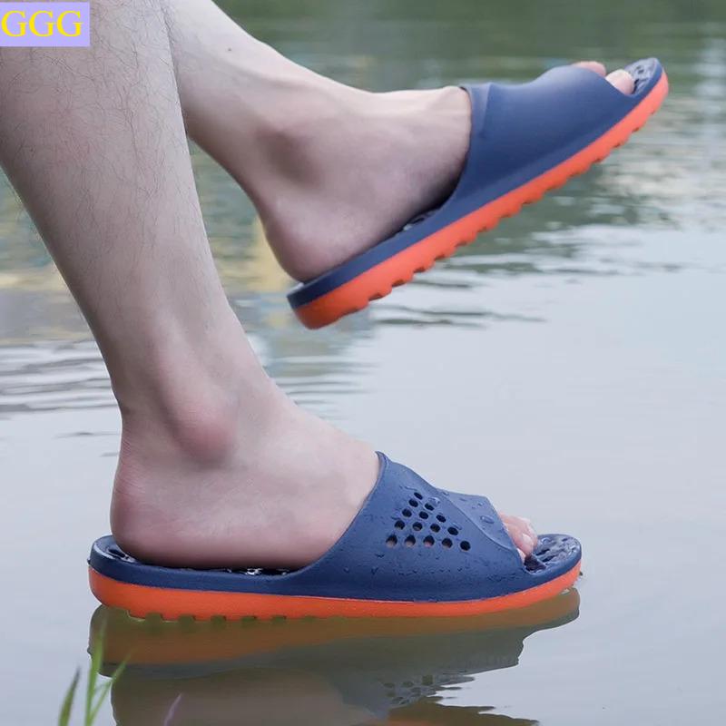 

Men Slides Non-slip Summer Massage Flip Flops Indoor Slipper Man Sandals Beach Shoes Men 35 сірий колір