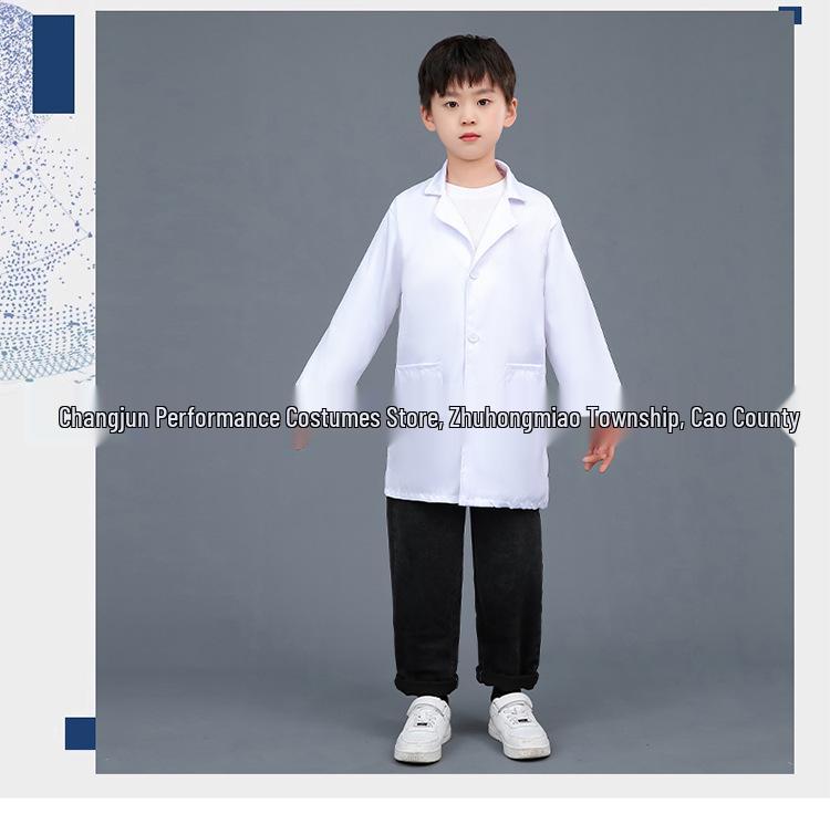 Children's Long Sleeve White Lab Coat Costume for Doctor or Nurse Role Play