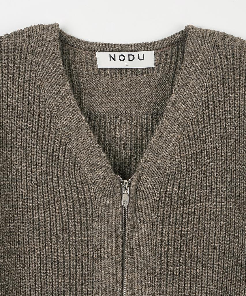 NODU Essential V-Neck Knit Zip-Up Cardigan [Dark Beige]