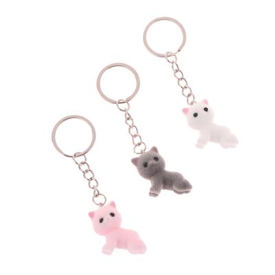 Porte-clés chat couché floqué 3D dessin animé mignon chaton couché porte-clés animal pendentif sac à dos breloques sac de voiture décor jouet cadeaux