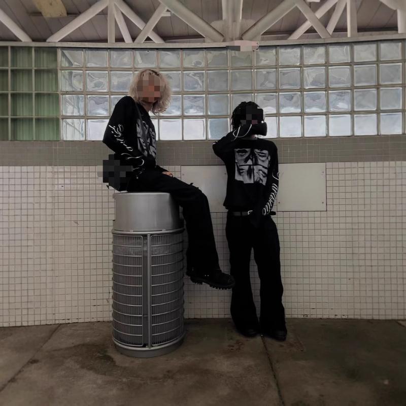 Europeisk og amerikansk Y2K retro bokstavtrykket street punk unisex langermet skjorte