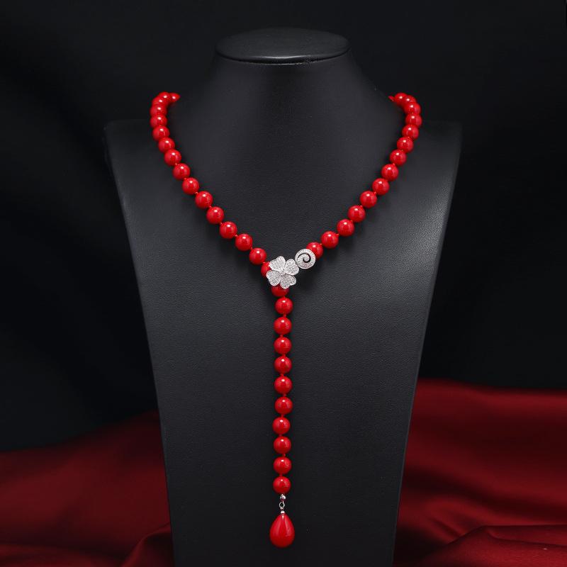 

Натуральное длинное ожерелье из жемчуга глубоководной раковины, высококлассное темпераментное элегантное циркониевое регулируемое женское осенне-зимнее подвесное ожерелье для свитера