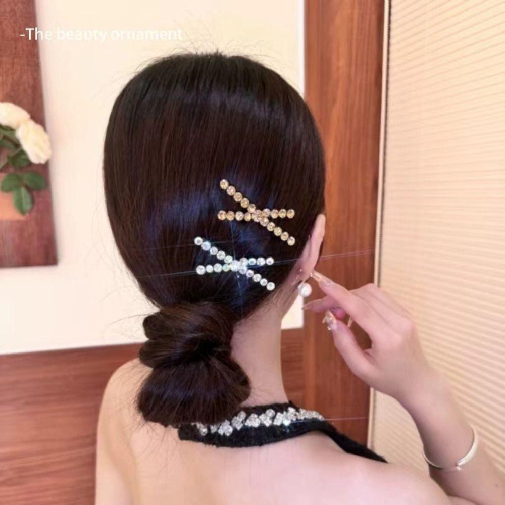 

X-shaped Cross Hairpin Zircon Rhinestone Hair Clip Cute Streetwear белый