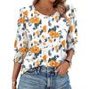 Women's Clothing, Spring, Loose, Casual, Printed, Seven Quarter Sleeves, Round Neck, T-shirt, Top