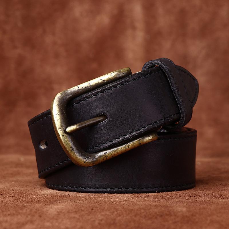 Pásek Pánský Zesílený Italská První Vrstva Hovězí Kůže Spona s Kolíčkem Retro Retro Styl Osobnost Trendy Džínový Pásek Pánský