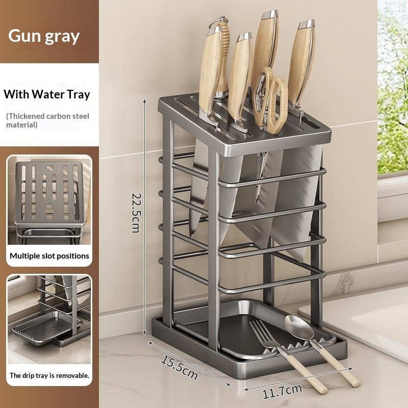 Kitchen Knife Holder Countertop Detachable Cutlery Storage Rack with Drain Tray for Home Kitchen Organization