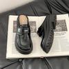 Ji Xiao leather shoes casual Velcro women's imitation leather retro one-pedal platform slippers tide