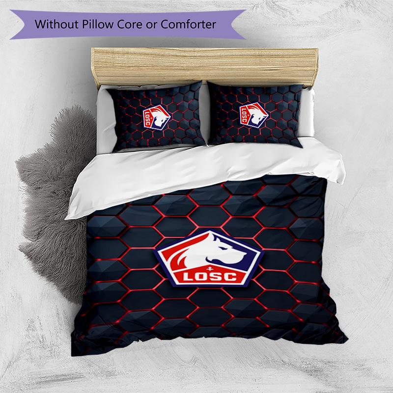 LOSC Lille FC Printed 3PCS Bedding Set Breathable Duvet Cover with Pillowcases Decorative Bed Linen for Bedroom Home