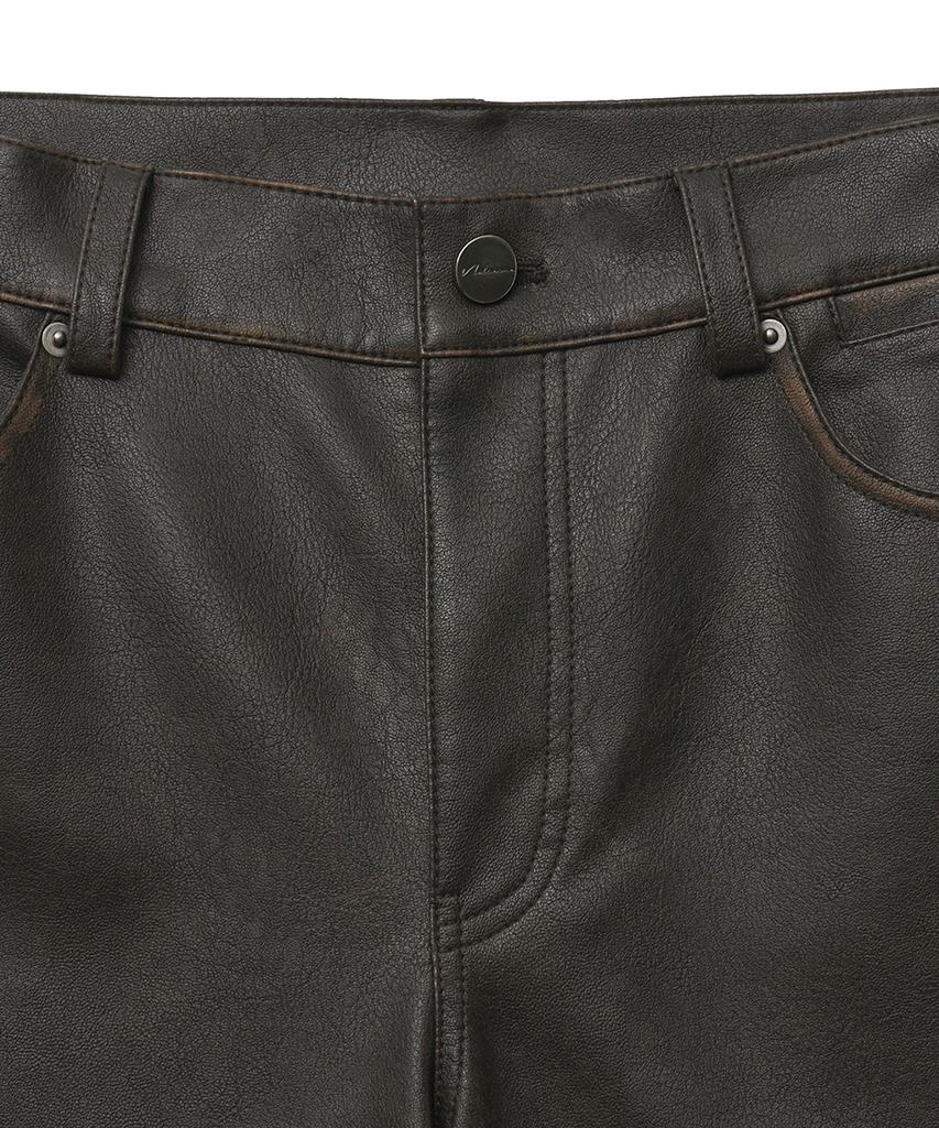 NOIRER Vintage Leather Straight Pants (Brown)